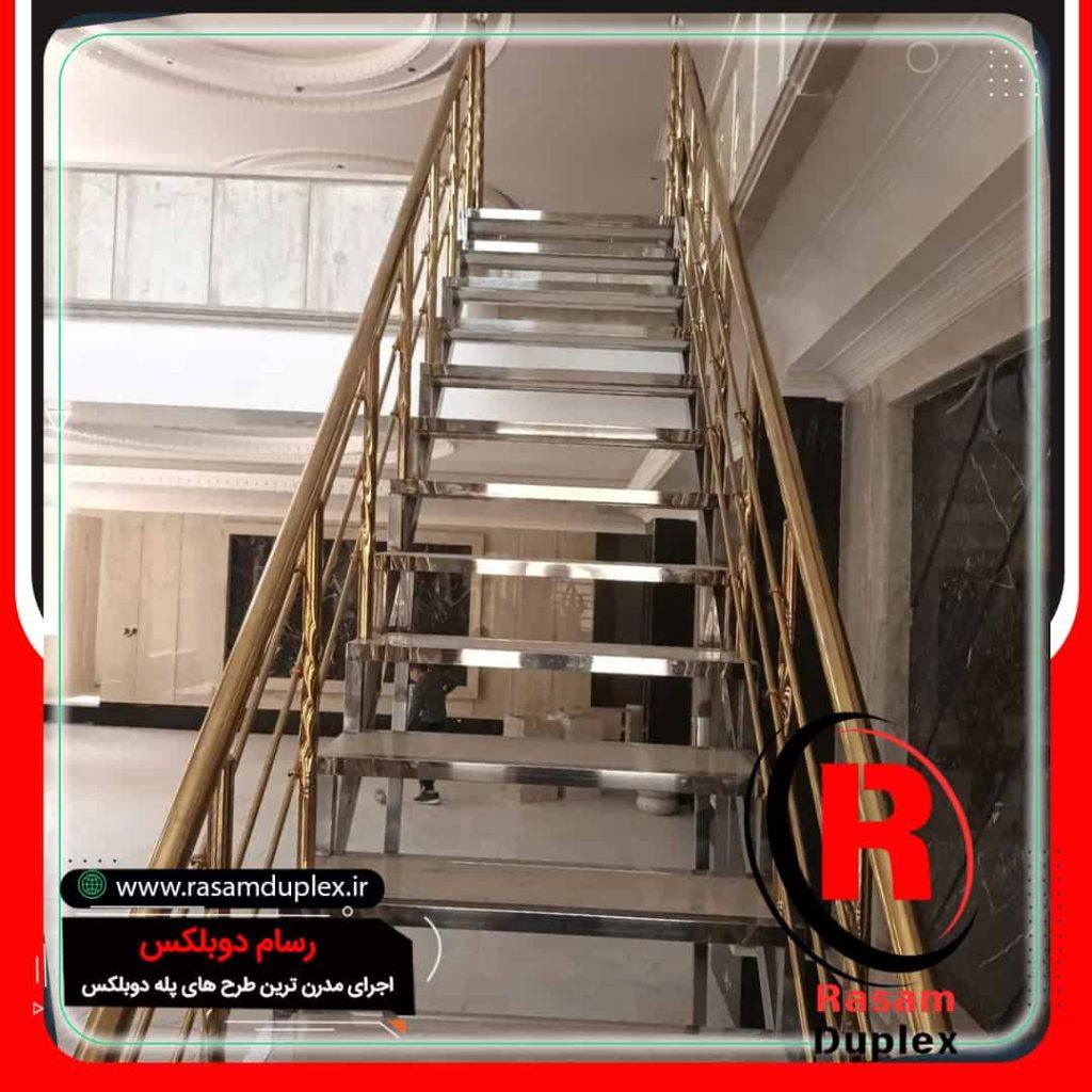 نرده راه پله استیل طلایی