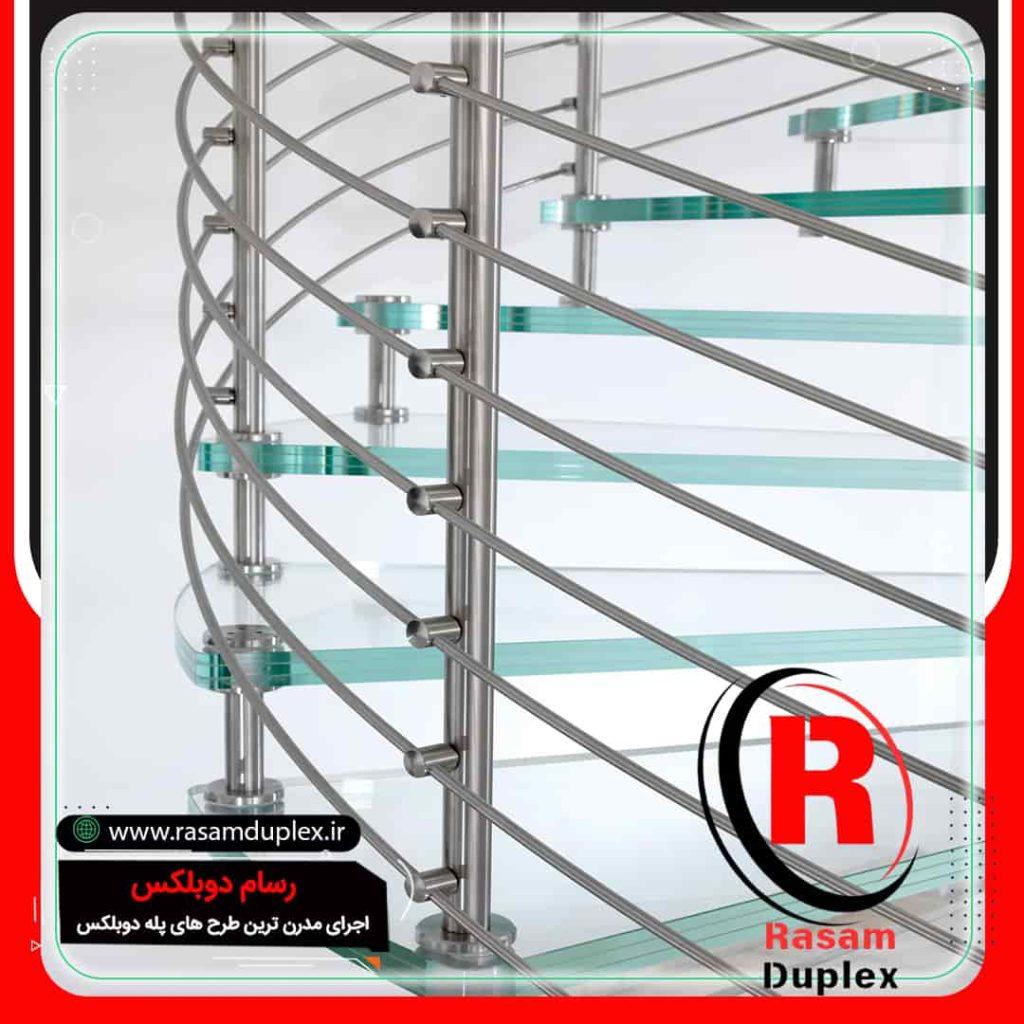 طراحی و اجرای پله اسپیرال شیشه ای استیل