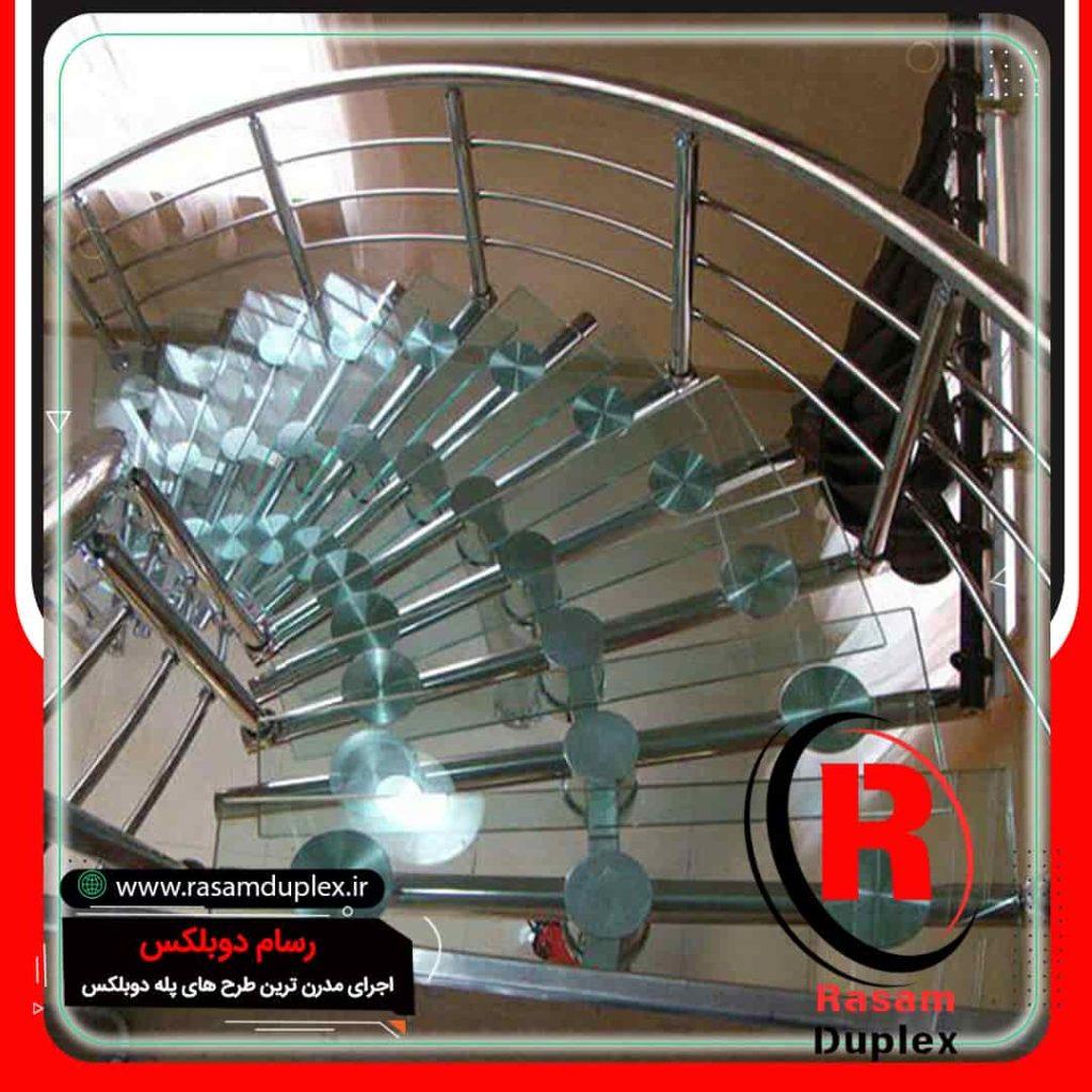 قیمت پله مارپیچ حول محور شیشه ای استیل