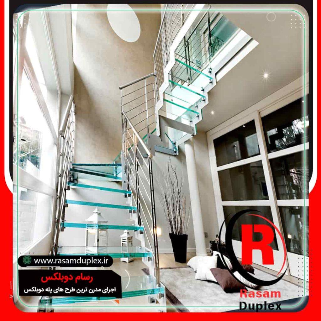 اجرای راه پله شیشه ای دوبلکس