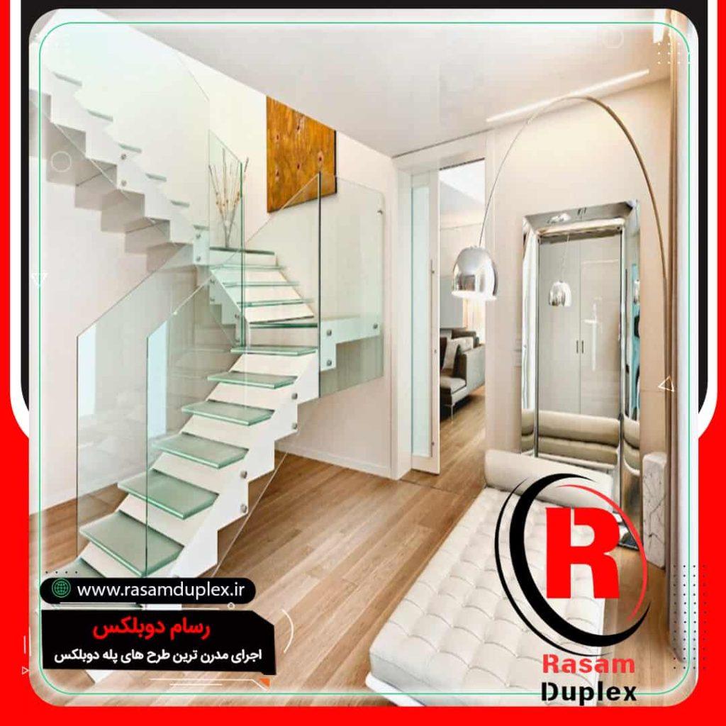 اجرای نرده شیشه ای پله شیشه ای دوبلکس