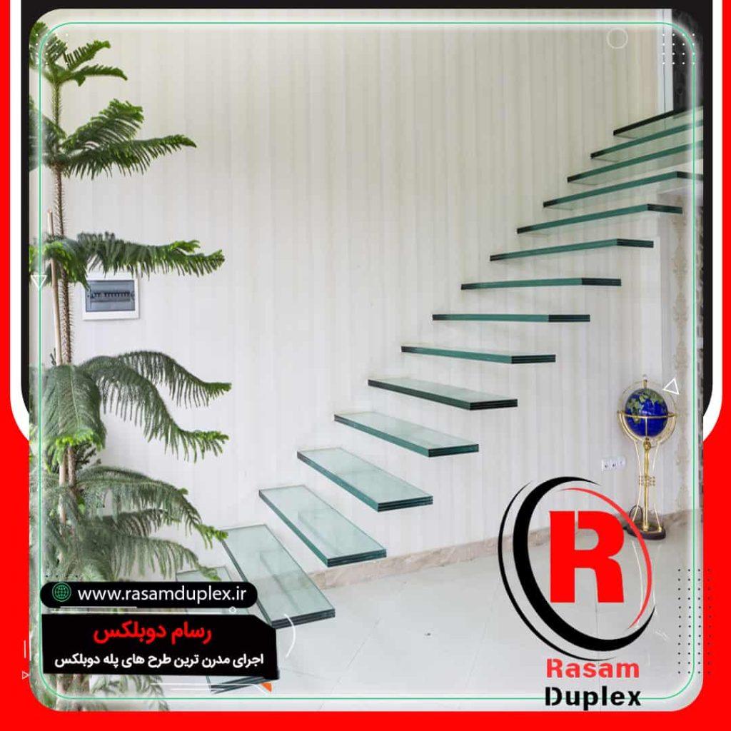اجرای پله شیشه ای معلق