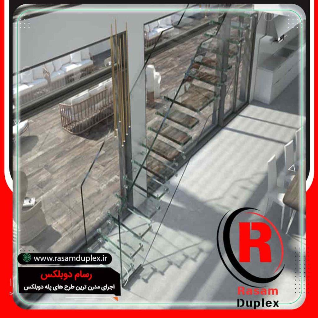 نرده راه پله شیشه ای معلق