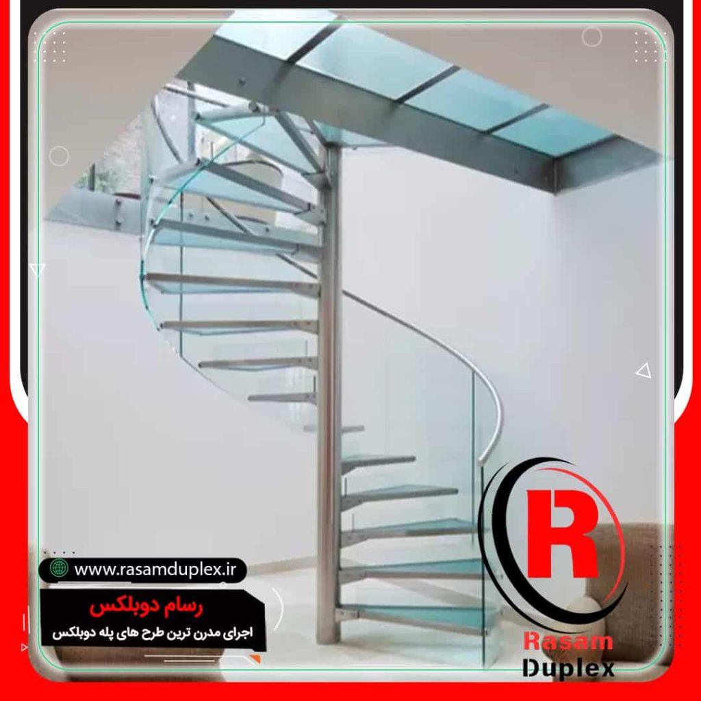 راه پله شیشه ای گرد مارپیچ