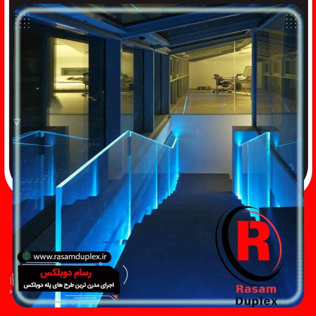 نرده راه پله شیشه ای شیک و مدرن