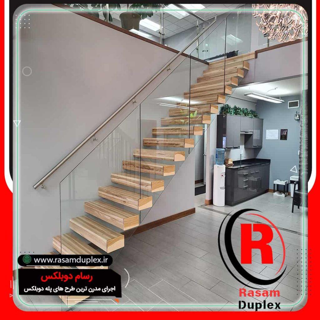 قیمت پله معلق چوبی کنار دیوار