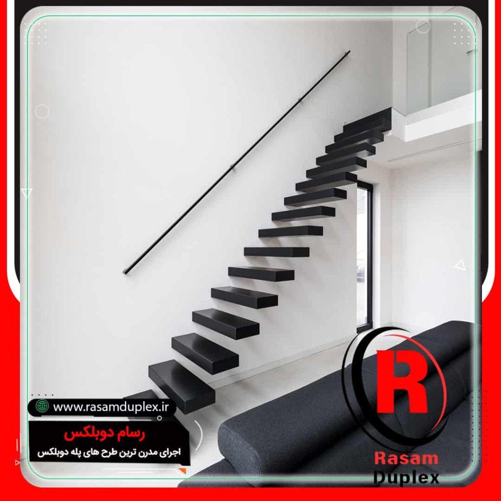 قیمت پله معلق چوبی مدرن کنار دیوار