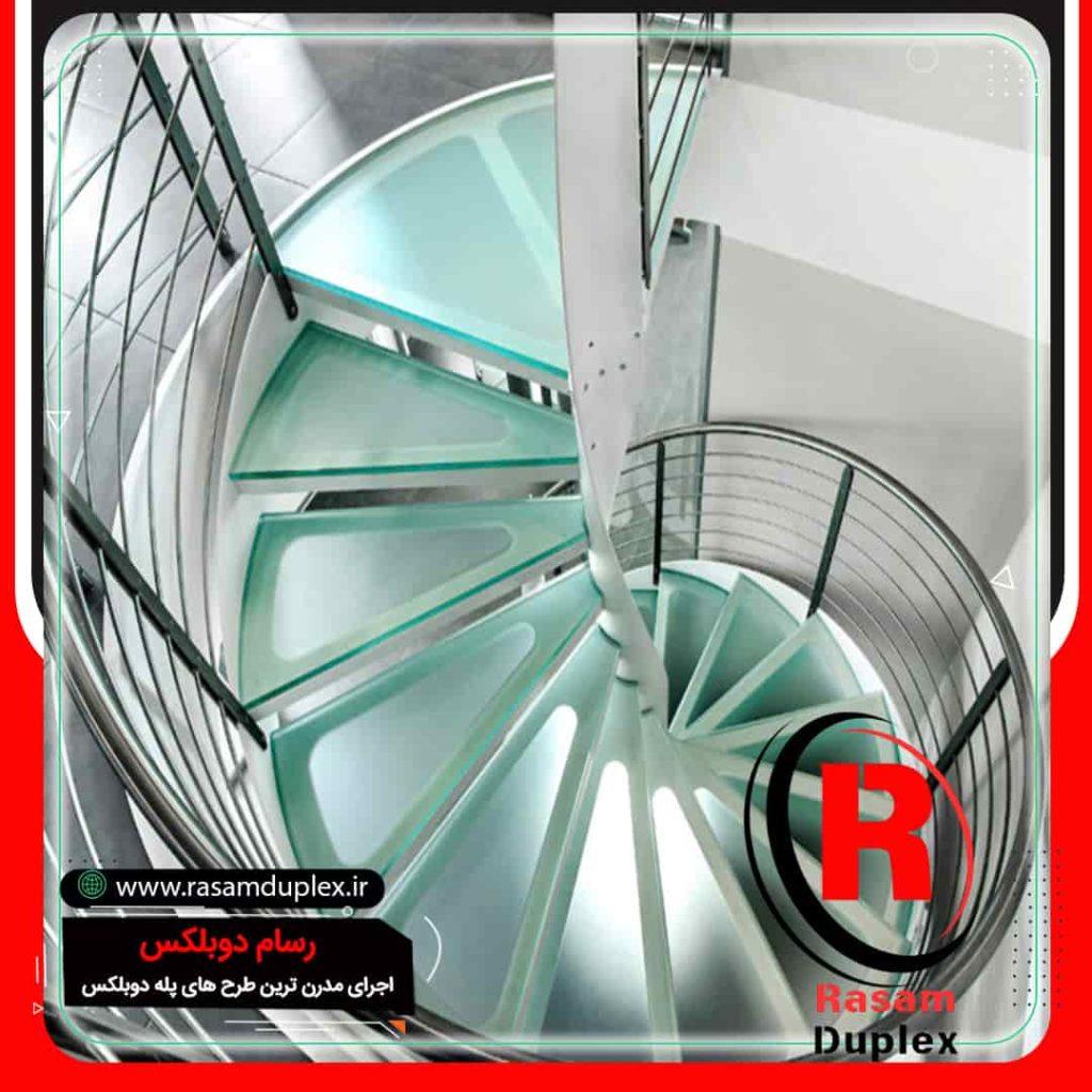 نصب پله پیچ شیشه ای استیل لوکس و مدرن