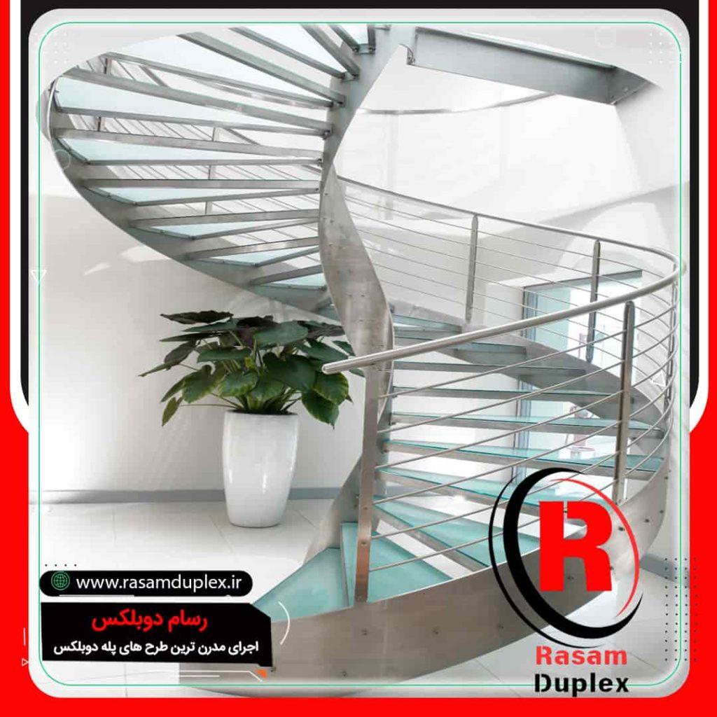 قیمت پله مارپیچ استیل شیشه ای مدرن