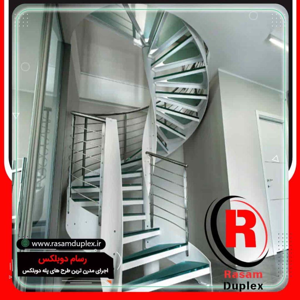 انواع مدل پله مارپیچ فلزی شیشه ای