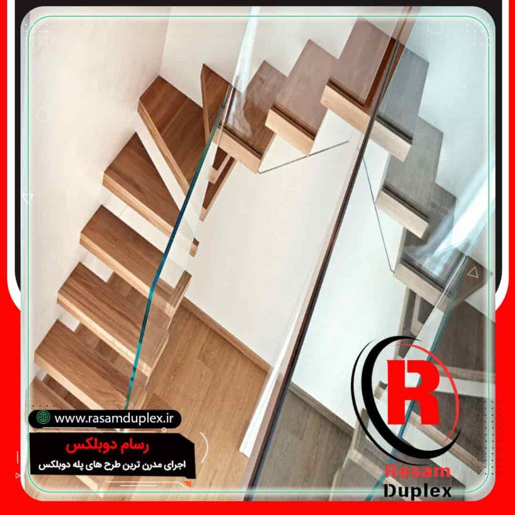 اجرای پله چوبی معلق دوبلکس