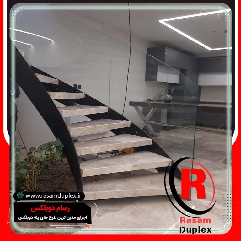 زیباترین راه پله مارپیج نرده شیشه ای تهران
