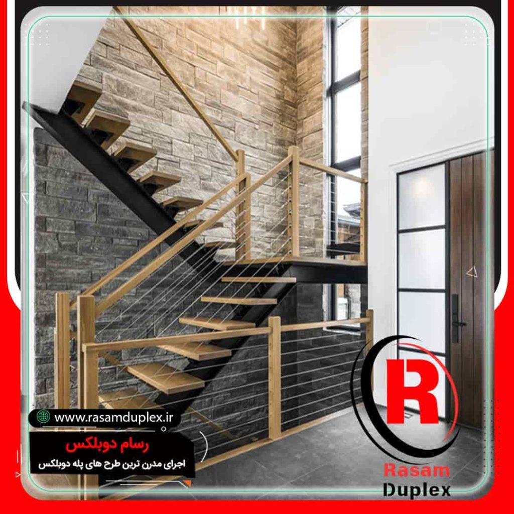 اجرای راه پله دوبلکس اکسپوز نرده کابلی